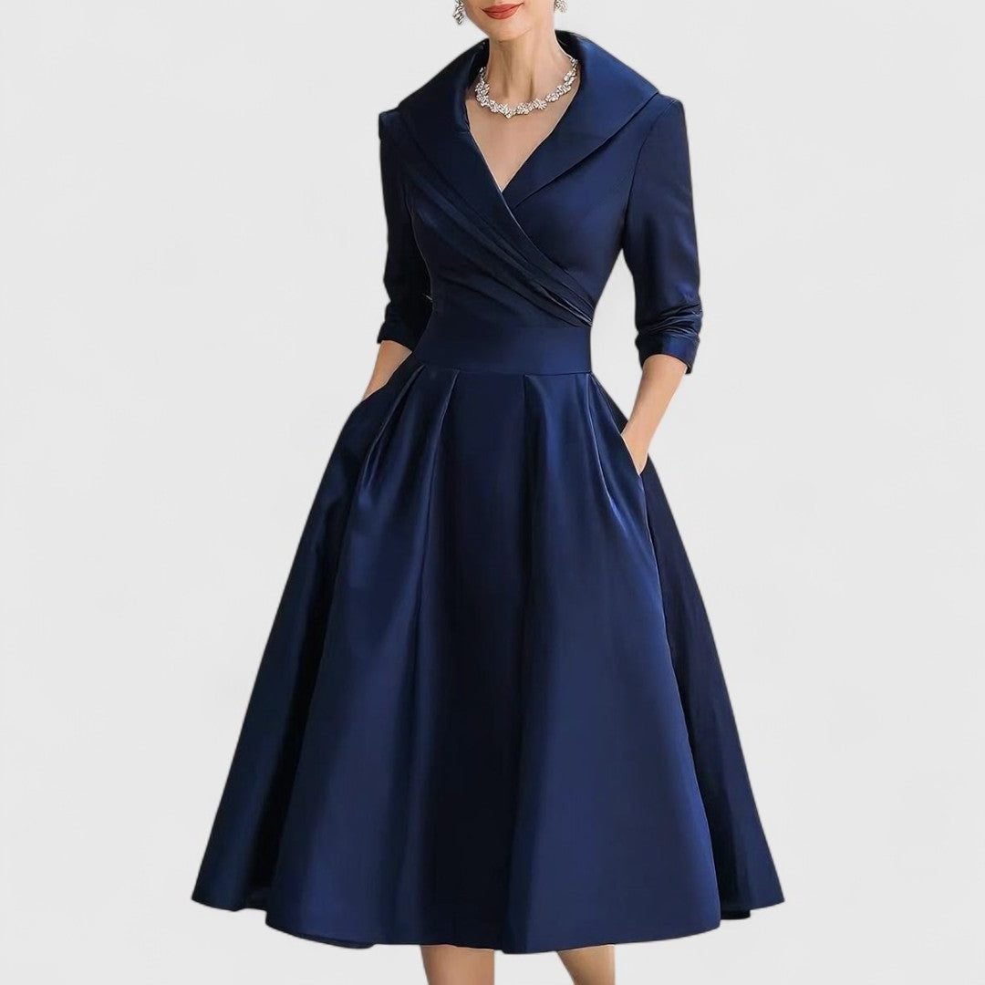 Wrap A-Line Midi Dress with V-Neck for Women