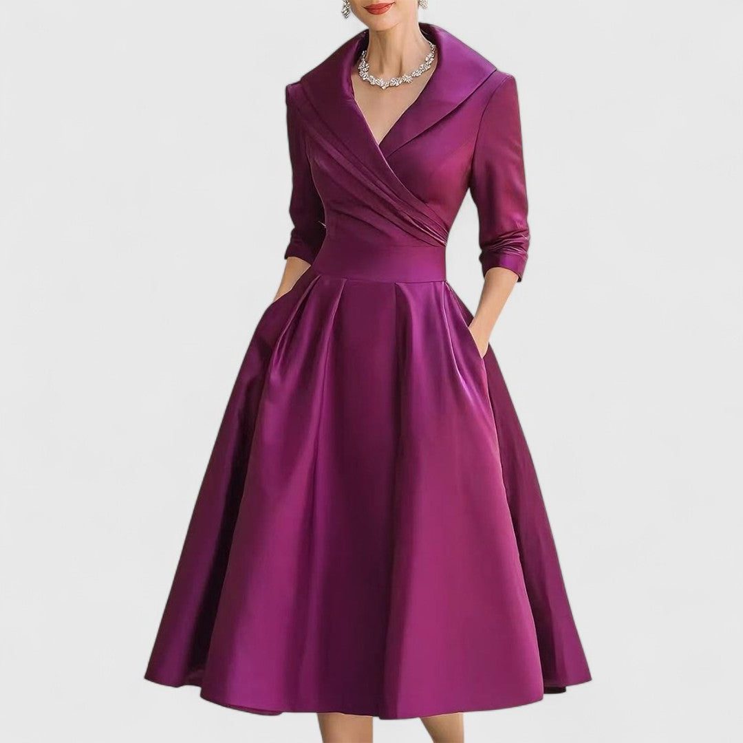 Wrap A-Line Midi Dress with V-Neck for Women - Purple