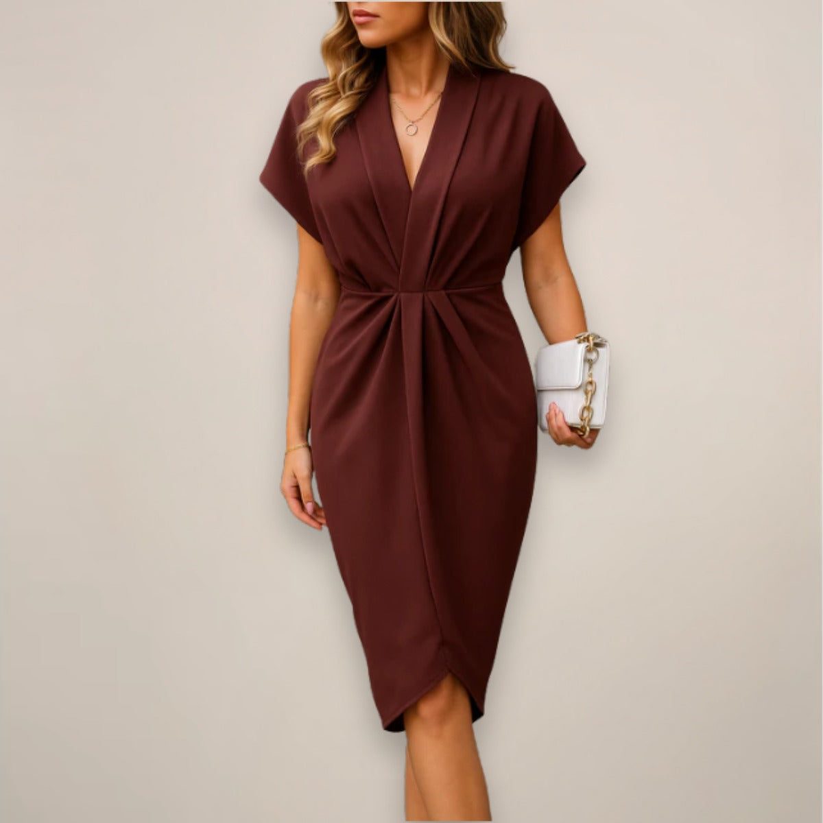 Wrap Midi Dress for Wedding Guest for Women - Red Wine