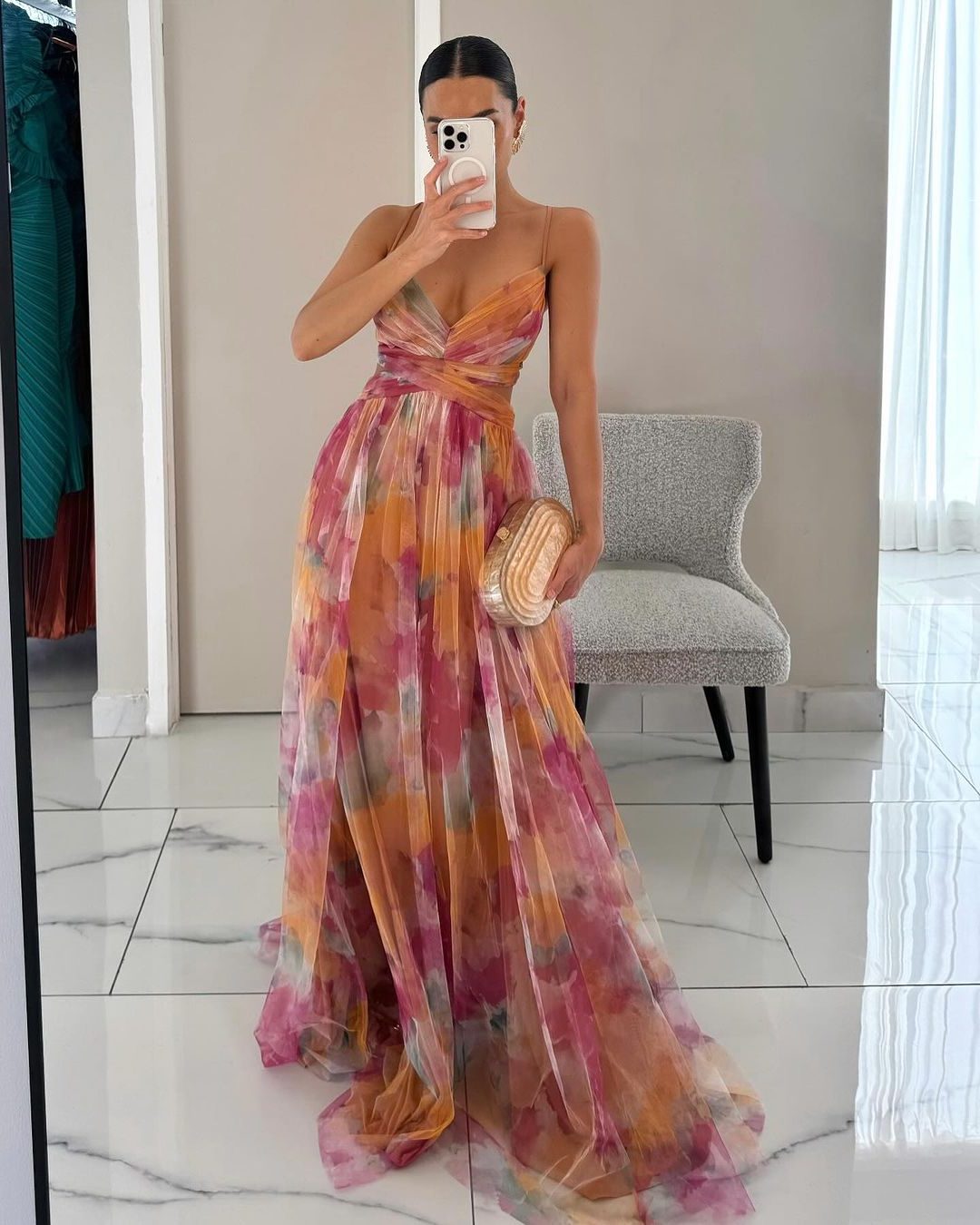 Wrap Pleated Maxi Dress with V-Neck for Women