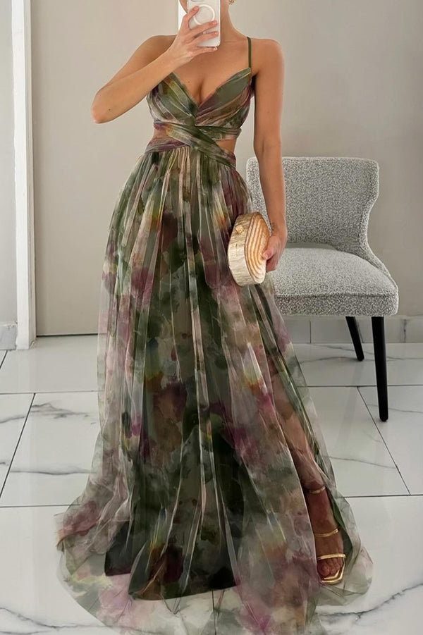 Wrap Pleated Maxi Dress with V-Neck for Women