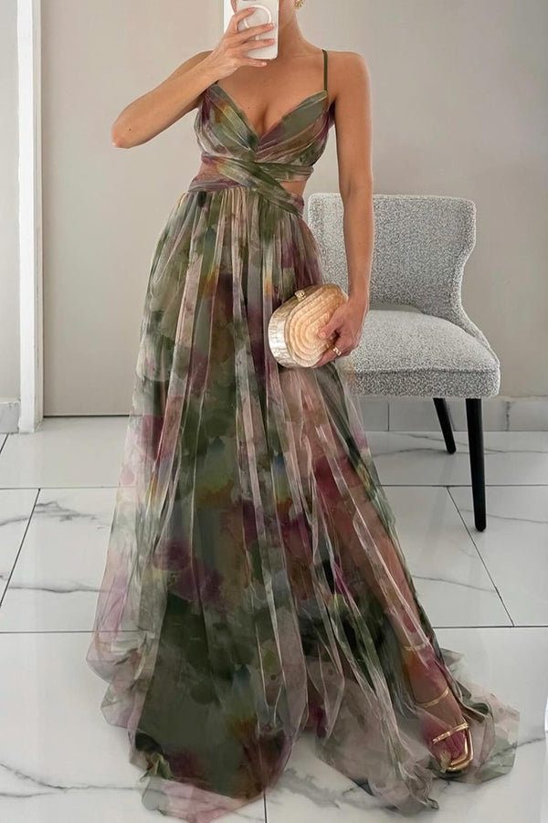 Wrap Pleated Maxi Dress with V-Neck for Women