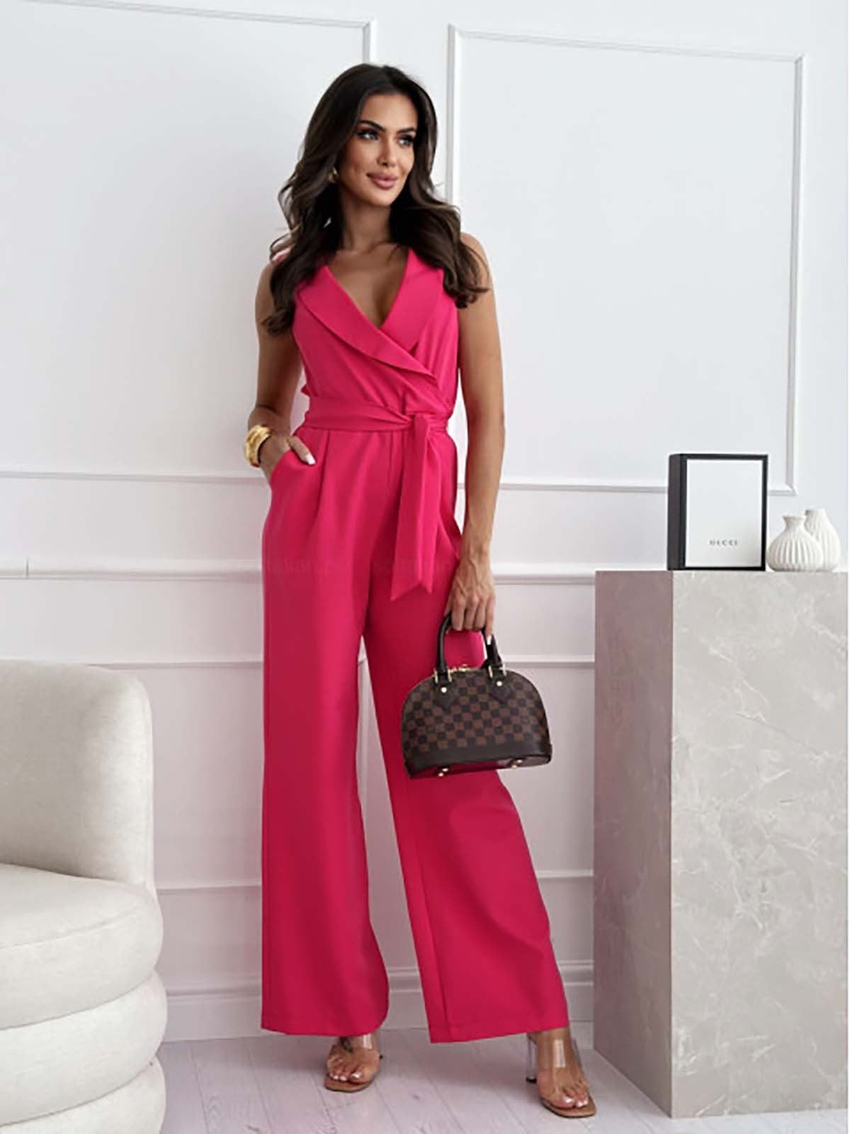Wrap Sleeveless Jumpsuit with Straight Leg for Women - View 9