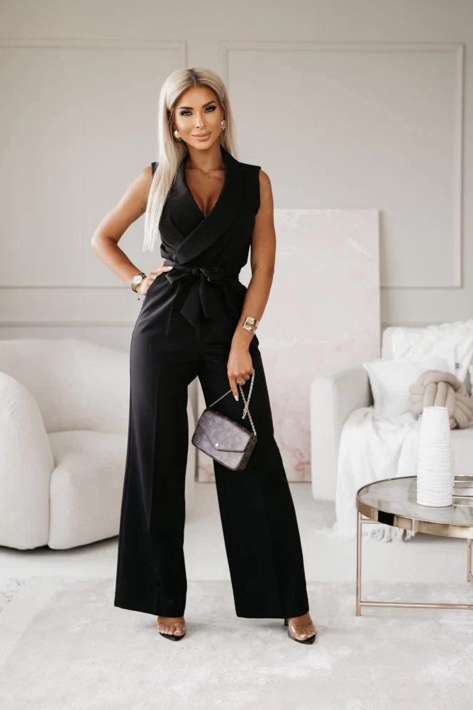 Wrap Sleeveless Jumpsuit with V-Neck for Women