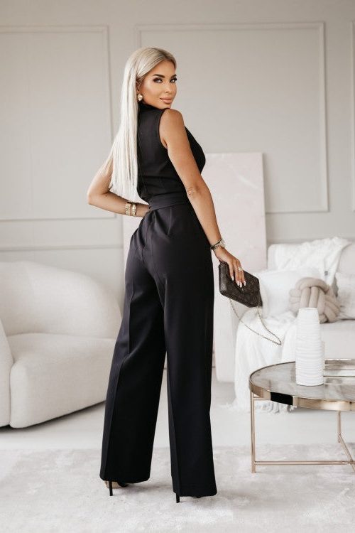 Wrap Sleeveless Jumpsuit with V-Neck for Women