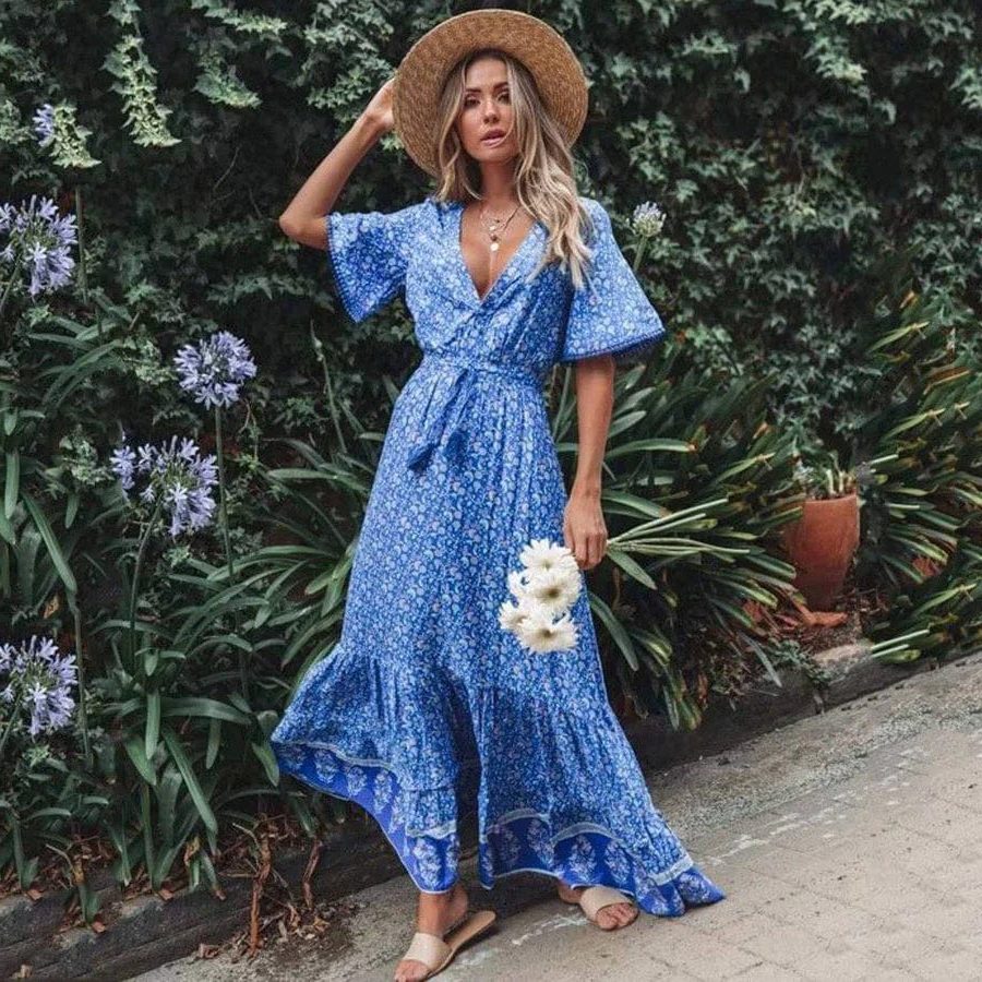 Wrap V-Neck Floral Midi Dress for Women