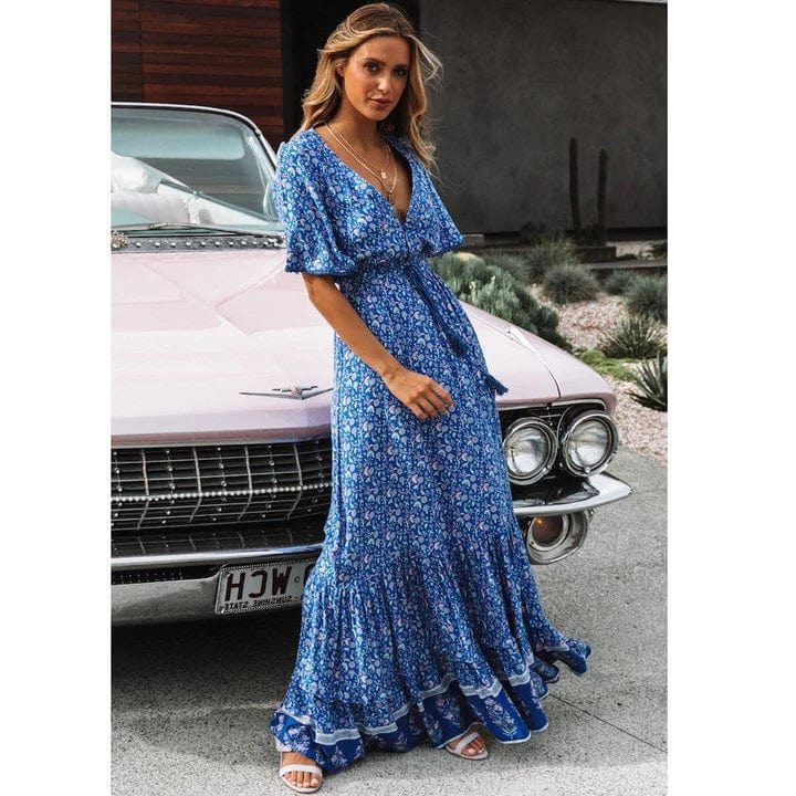 Wrap V-Neck Floral Midi Dress for Women