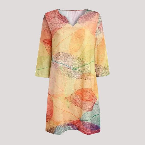 Wrap V-Neck Midi Dress with Botanical Leaf Print for Women