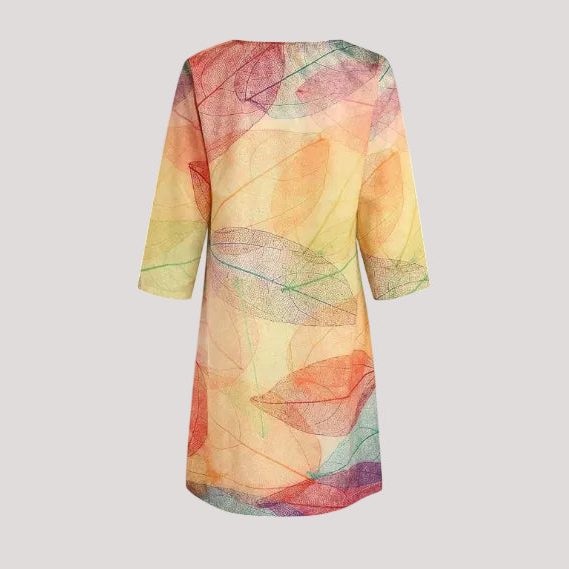 Wrap V-Neck Midi Dress with Botanical Leaf Print for Women - View 3