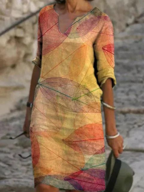 Wrap V-Neck Midi Dress with Botanical Leaf Print for Women - View 4