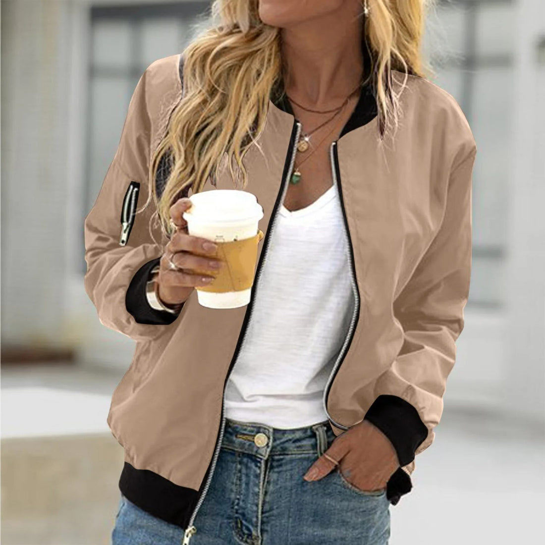 Zip-Up Bomber Jacket for Women