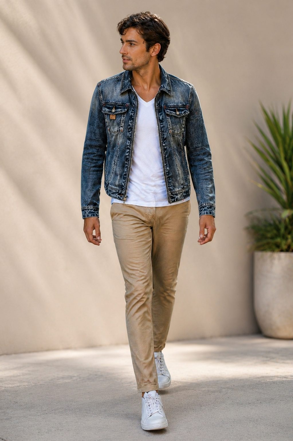 Zip-Up Denim Jacket for Men
