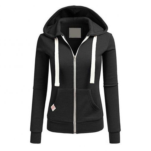 Zip-Up Fleece Hoodie with Adjustable Hood for Women