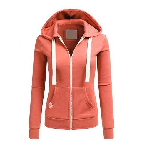Zip-Up Fleece Hoodie with Adjustable Hood for Women
