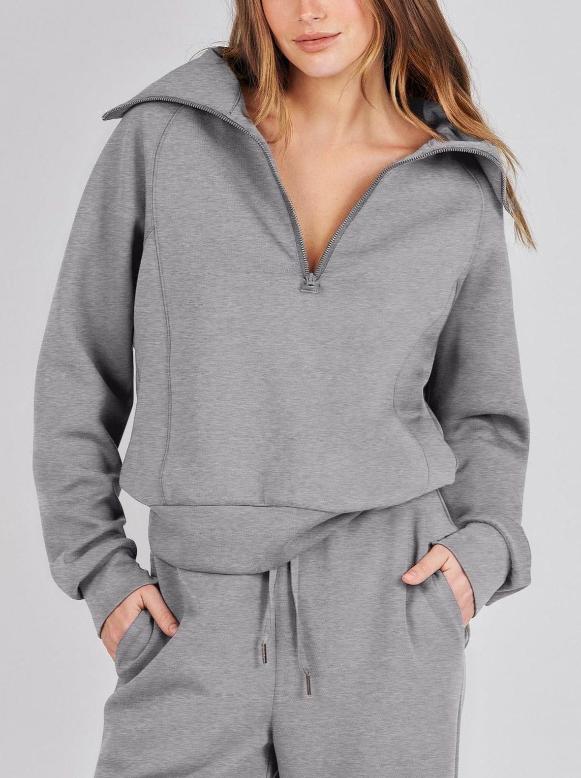 Zip-Up Hoodie Jogging Set with Wide Leg Trousers for Women - View 2