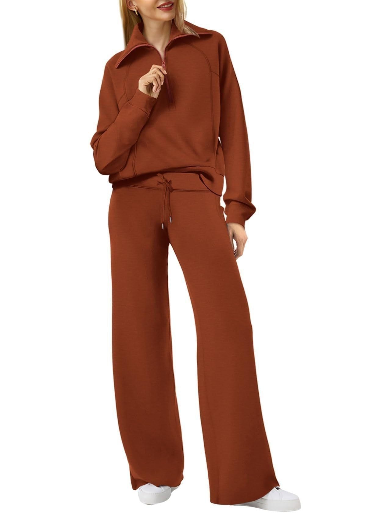 Zip-Up Hoodie Jogging Set with Wide Leg Trousers for Women - View 21