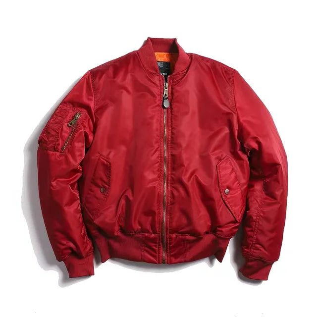 Zip-Up Stand Collar Bomber Jacket for Women - Red