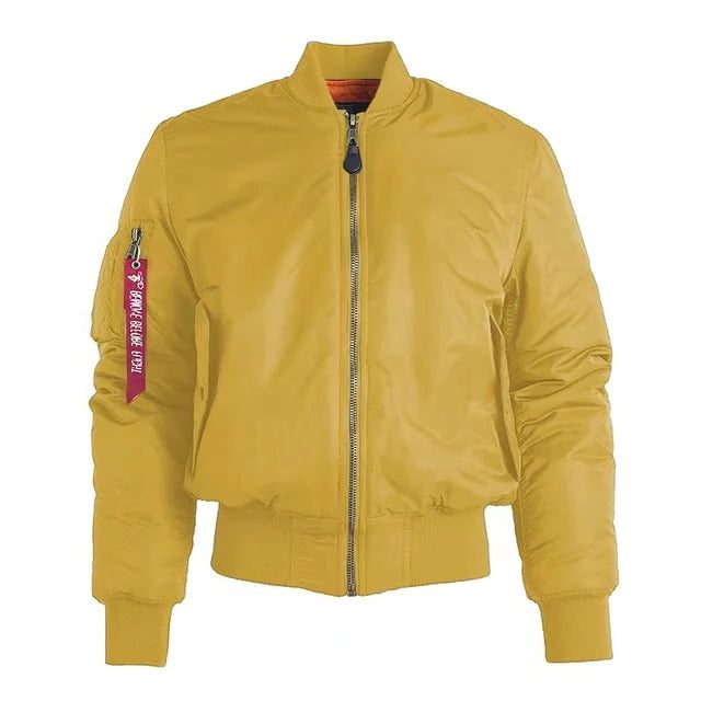 Zip-Up Stand Collar Bomber Jacket for Women - Yellow