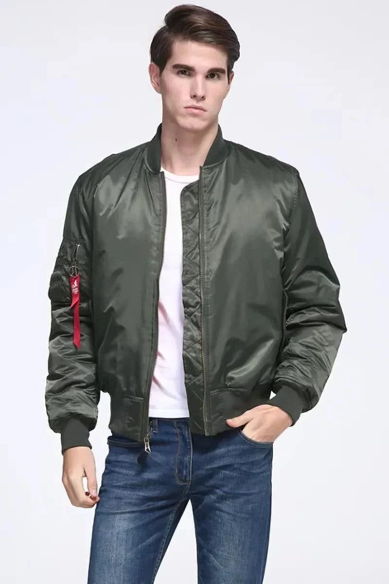 Zip-Up Stand Collar Bomber Jacket for Women