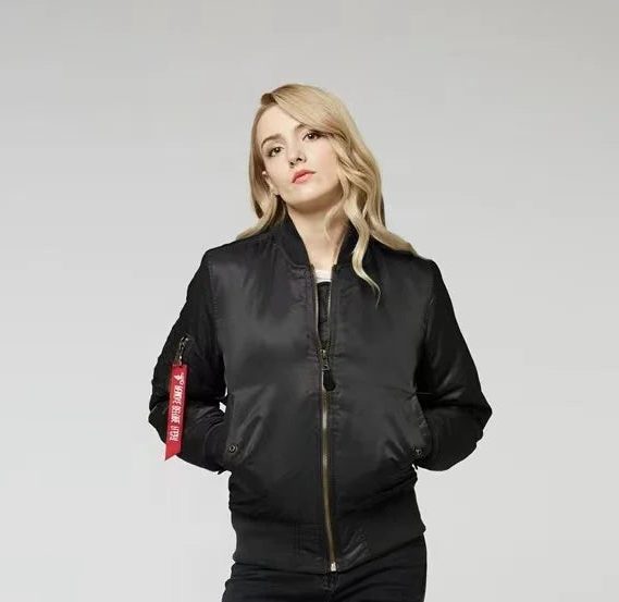 Zip-Up Stand Collar Bomber Jacket for Women - View 3