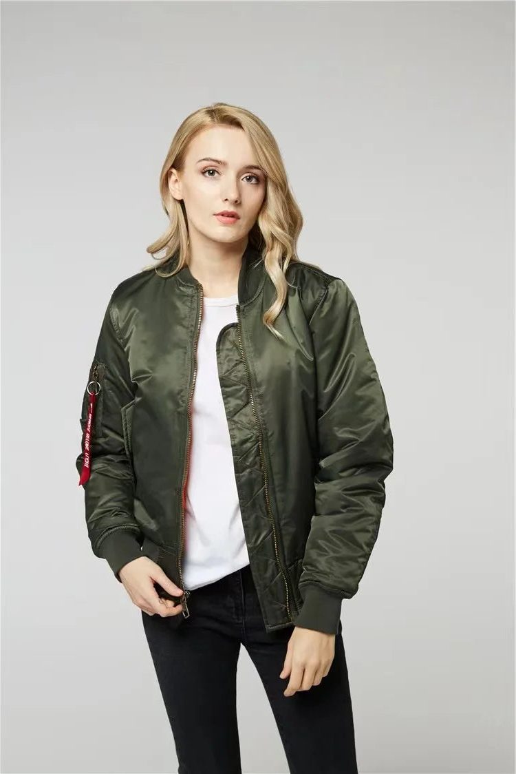 Zip-Up Stand Collar Bomber Jacket for Women - View 4