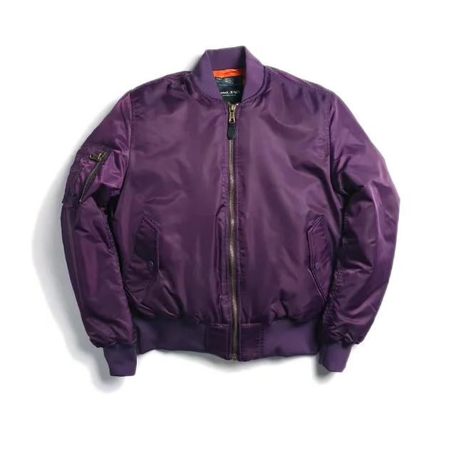 Zip-Up Stand Collar Bomber Jacket for Women - Purple