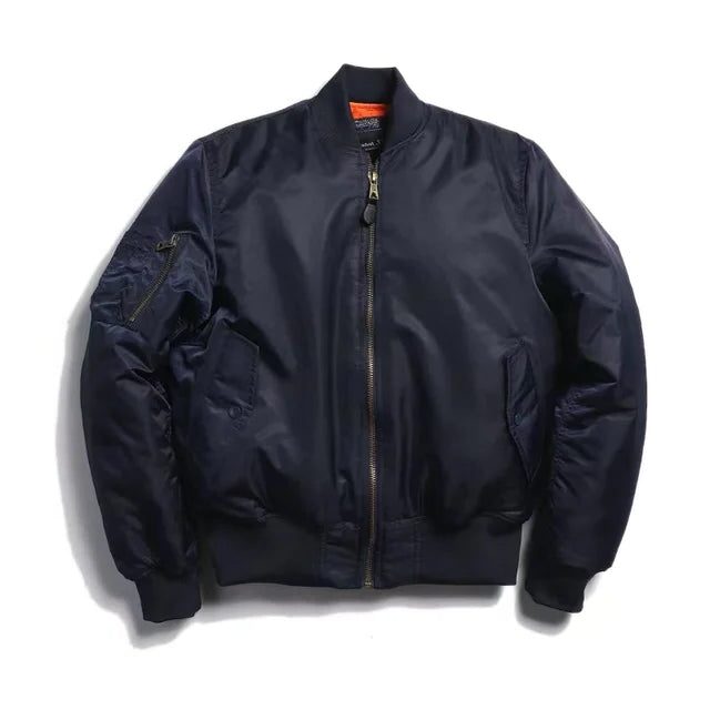 Zip-Up Stand Collar Bomber Jacket for Women - Navy