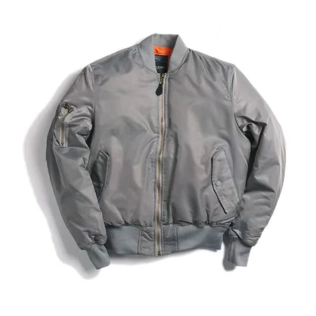 Zip-Up Stand Collar Bomber Jacket for Women - Gray