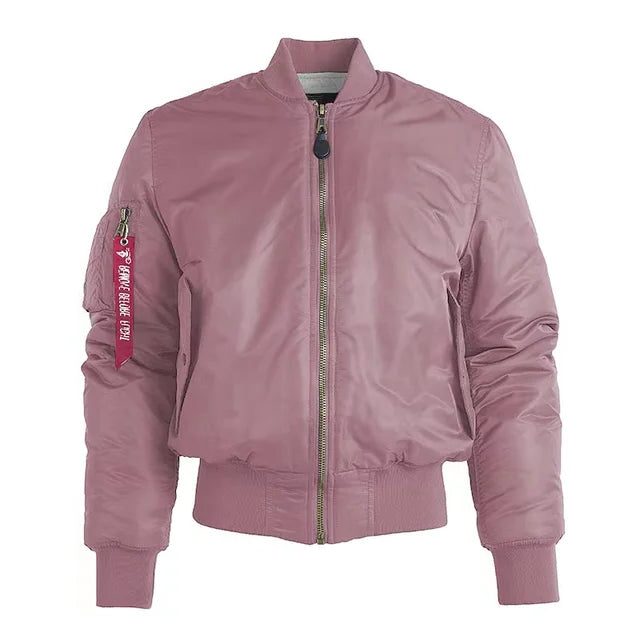 Zip-Up Stand Collar Bomber Jacket for Women - Pink
