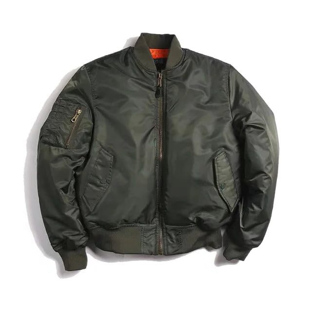 Zip-Up Stand Collar Bomber Jacket for Women - Army Green